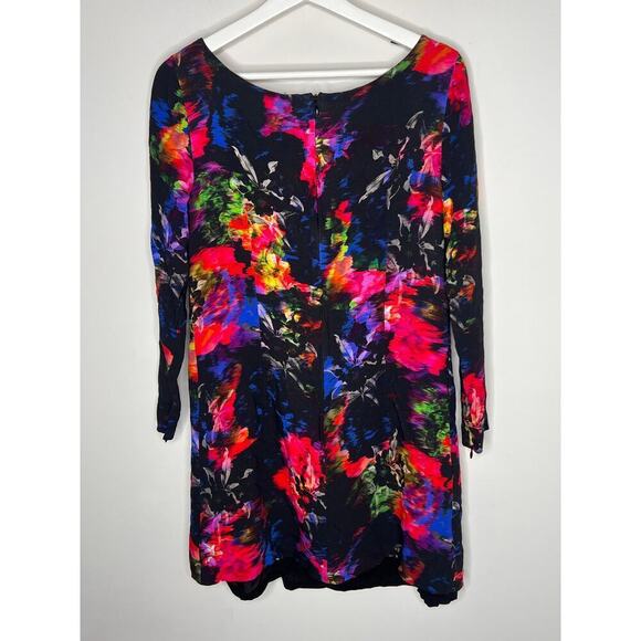 Milly Monet Jewel Floral Printed A Line Long Sleeve Black Multicolor Dress 12 - Picture 9 of 13
